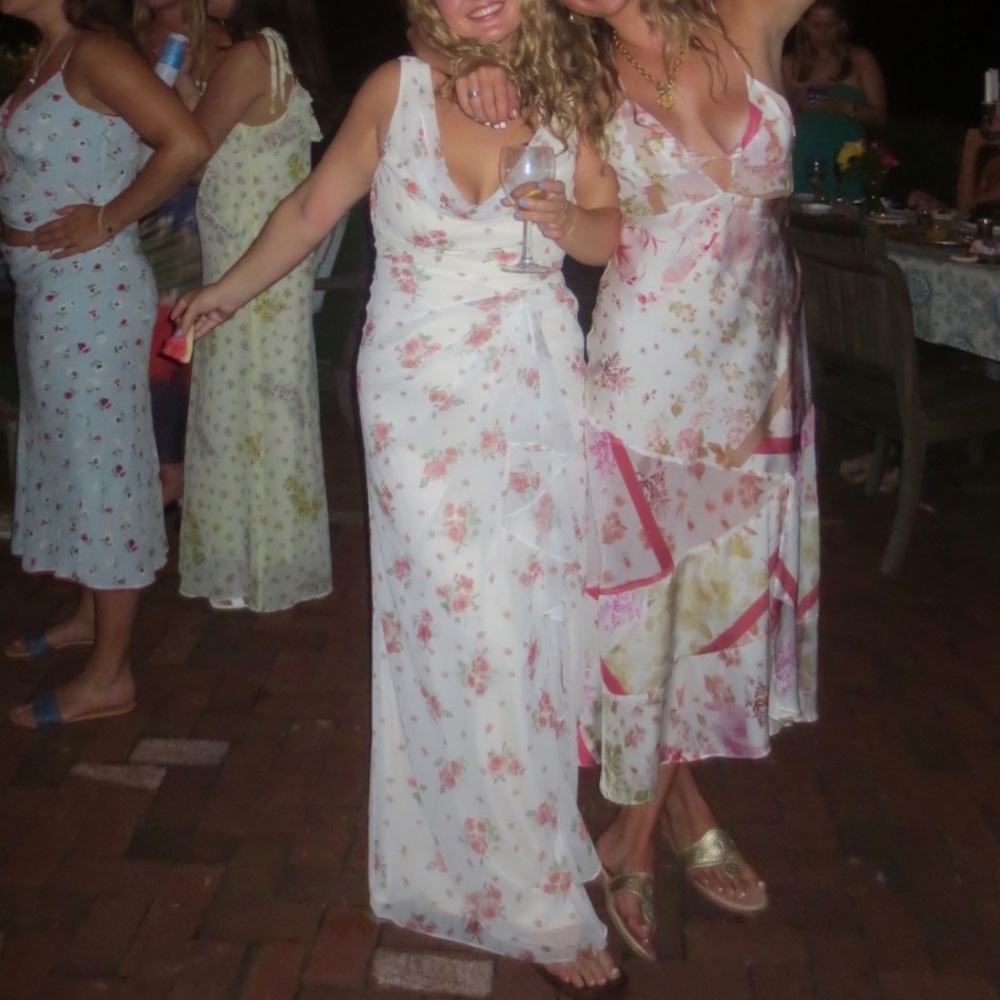 LPA Cream Floral Slip Dress with Pink Rose Print